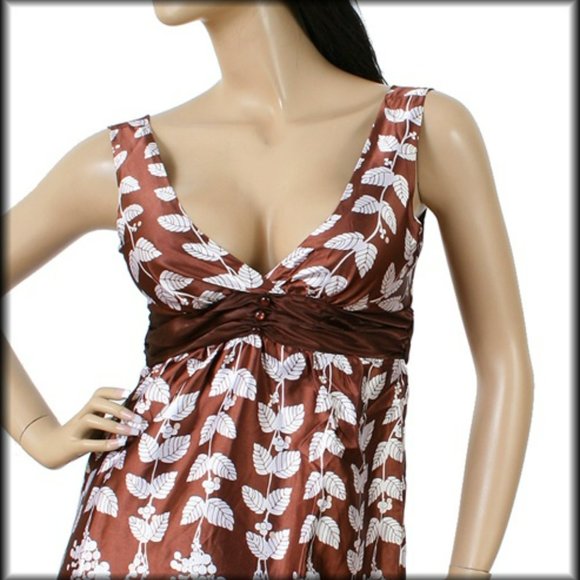 Fashionista,border,scarf,falling leaves,brown,orange,deep V-neck,sz S,L,Unique - Picture 3 of 3